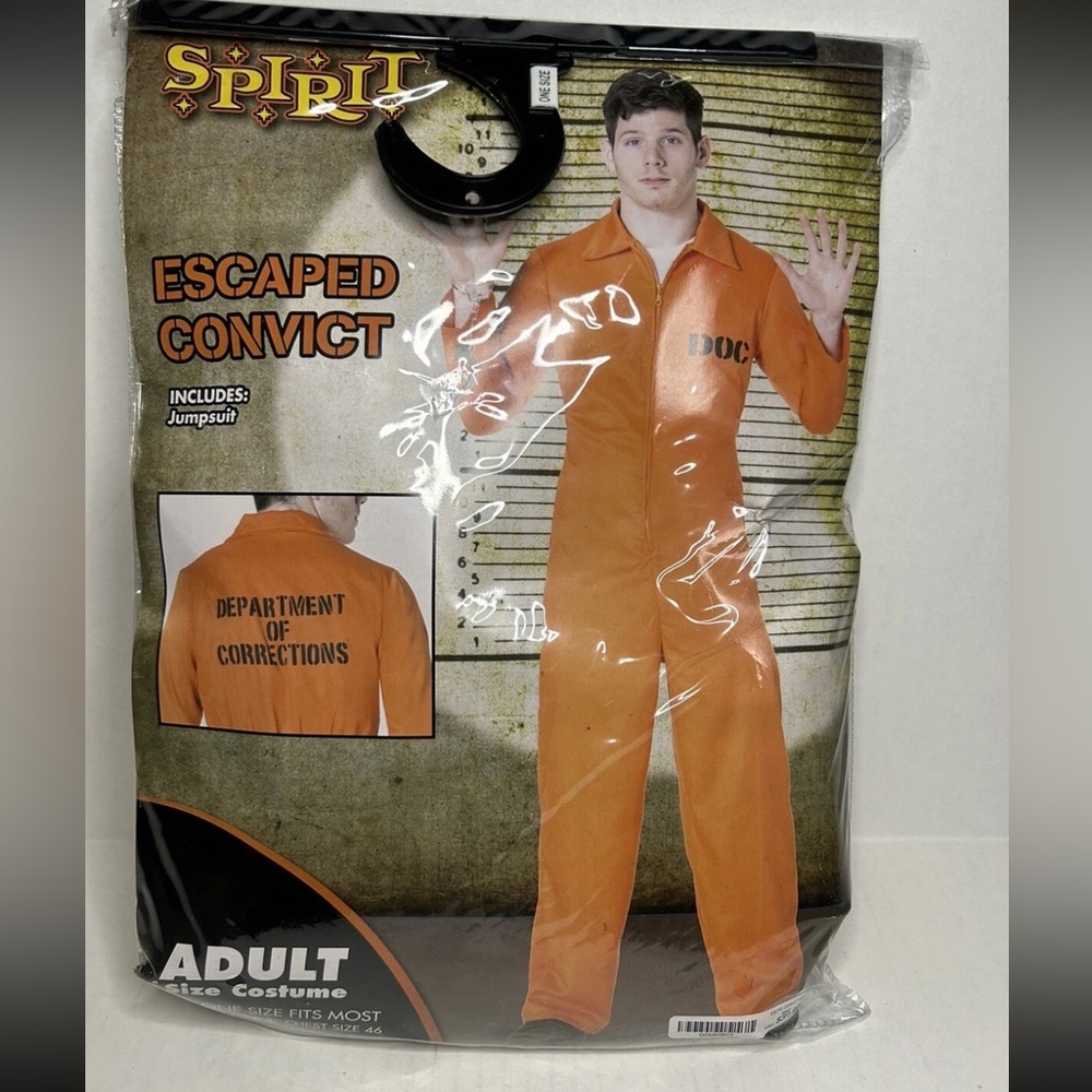 Escaped Convict Jumpsuit Spirit Halloween Costume ADULT One Size OSFM